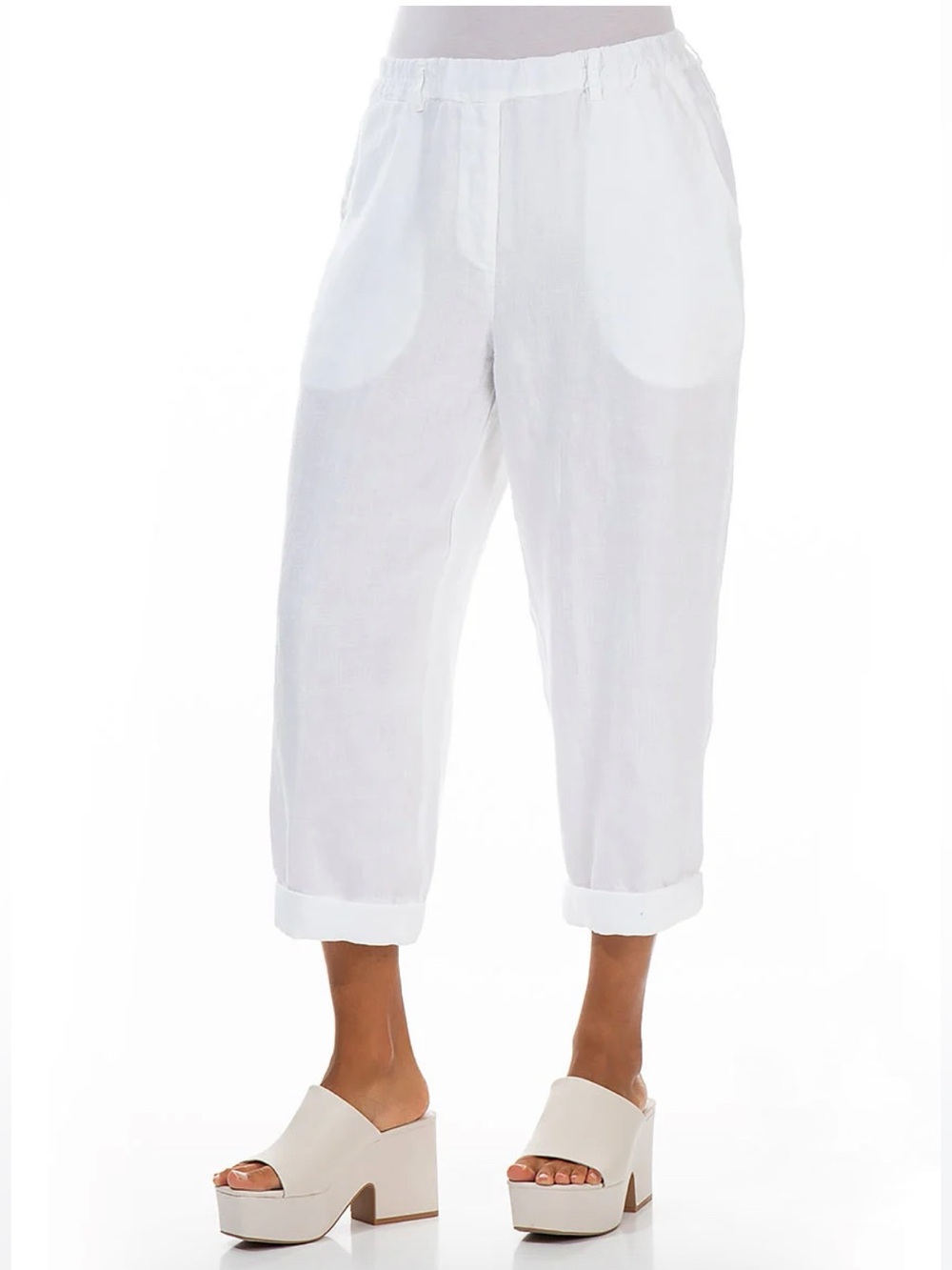GRIZAS ROLL UP WHITE LINEN TROUSERS size S